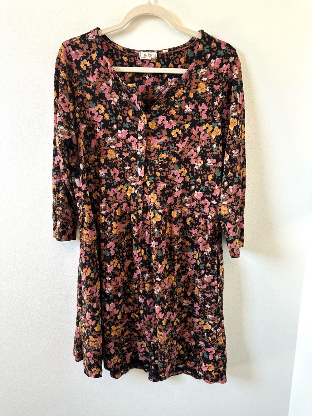 FAT FACE NINA BLACK PETAL PRINT BUTTON TUNIC DRESS Size 10 - Picture 2 of 13